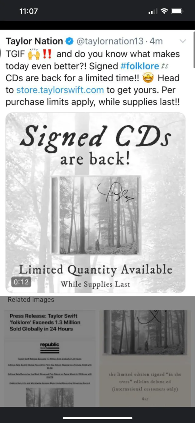 TAYLOR SWIFT FOLKLORE SIGNED AUTOGRAPHED INLAY WEBSITE OFFER AUDIO CD SEALED, image 2