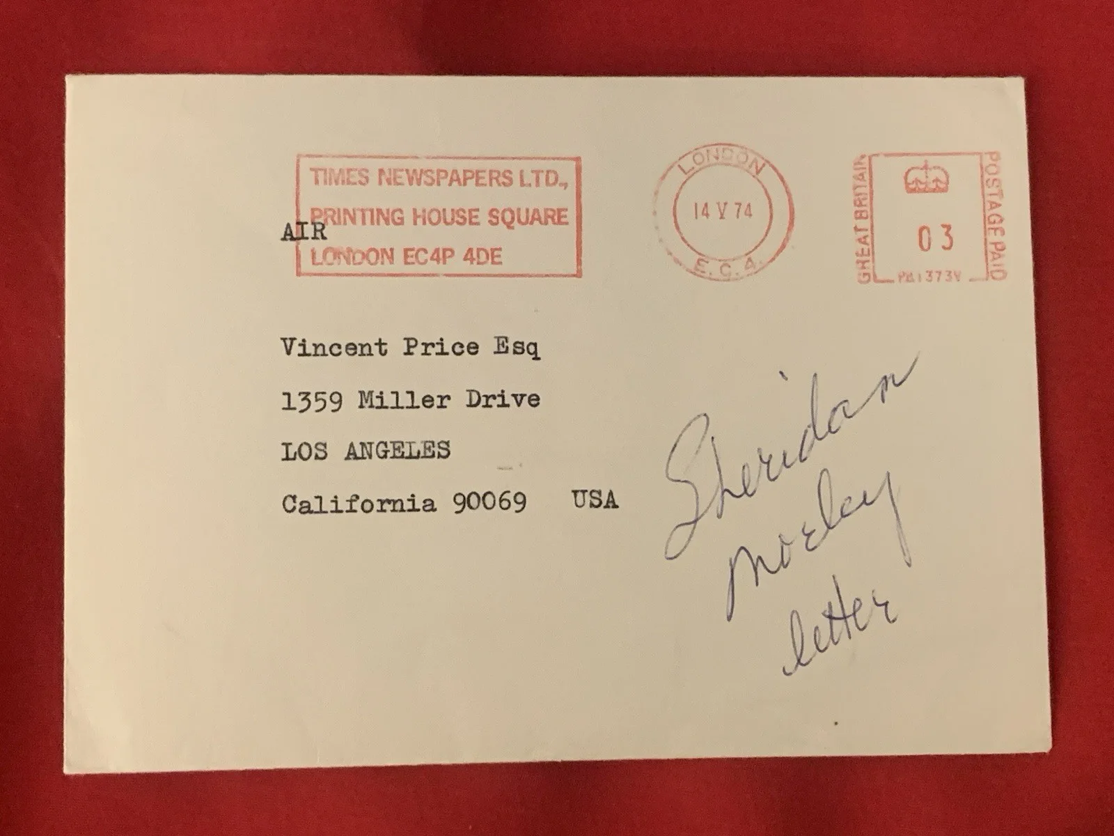 Sheridan Morley — Vincent Price Estate Letter From Theater of Blood Actor Sheridan Morley 24a, изображение 3