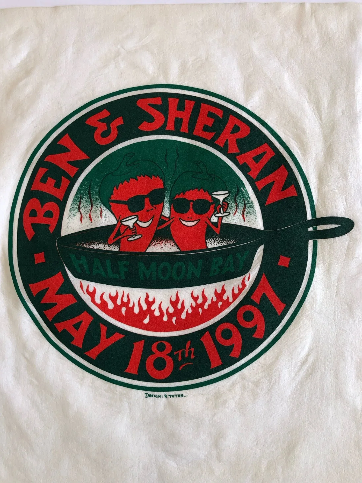 Randy Tuten Silkscreen On Cloth 'Ben & Sheran-Half Moon Bay May 1997 17.5h X 15w, изображение 2
