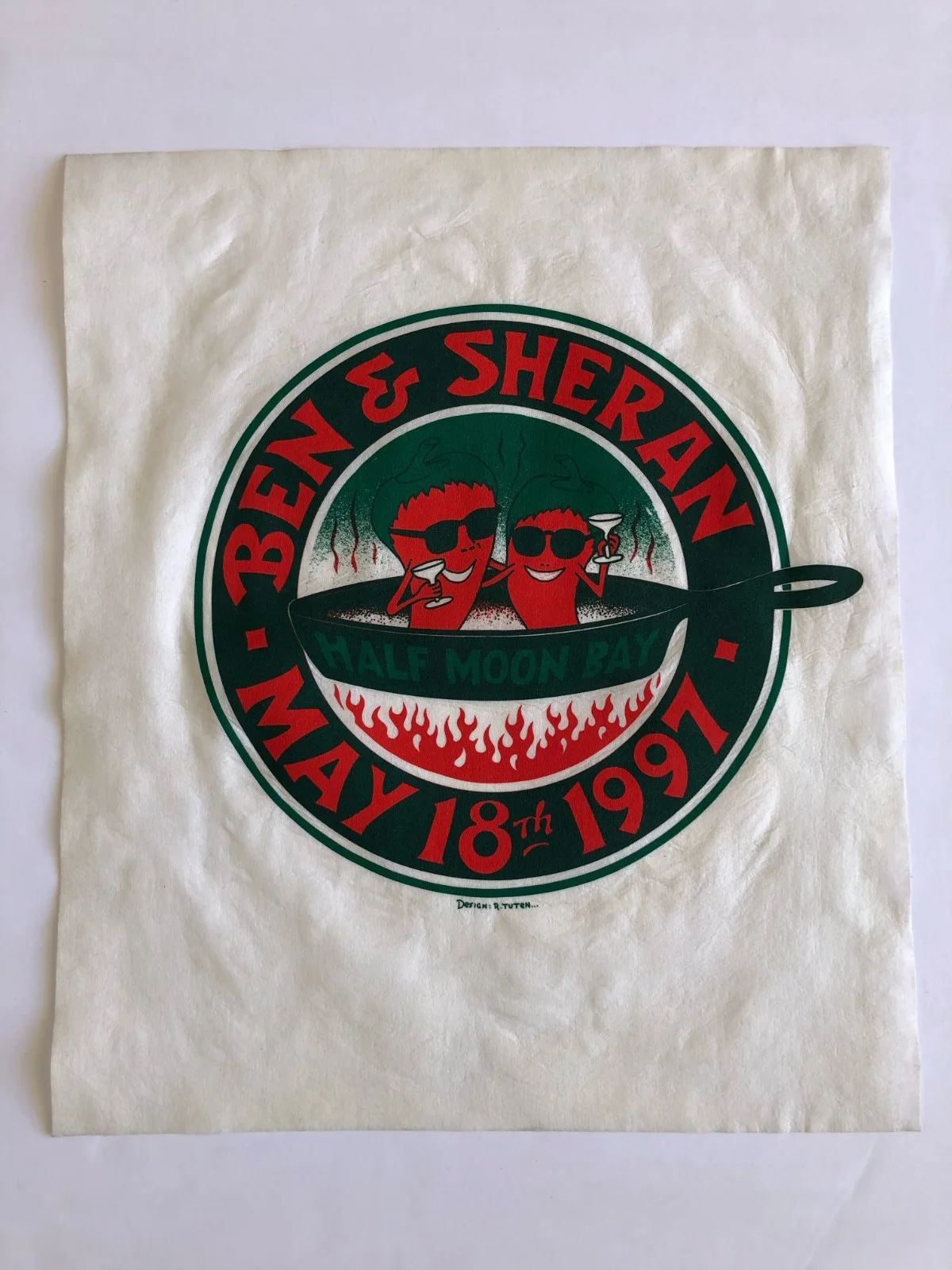 Randy Tuten Silkscreen On Cloth 'Ben & Sheran-Half Moon Bay May 1997 17.5h X 15w, изображение 3