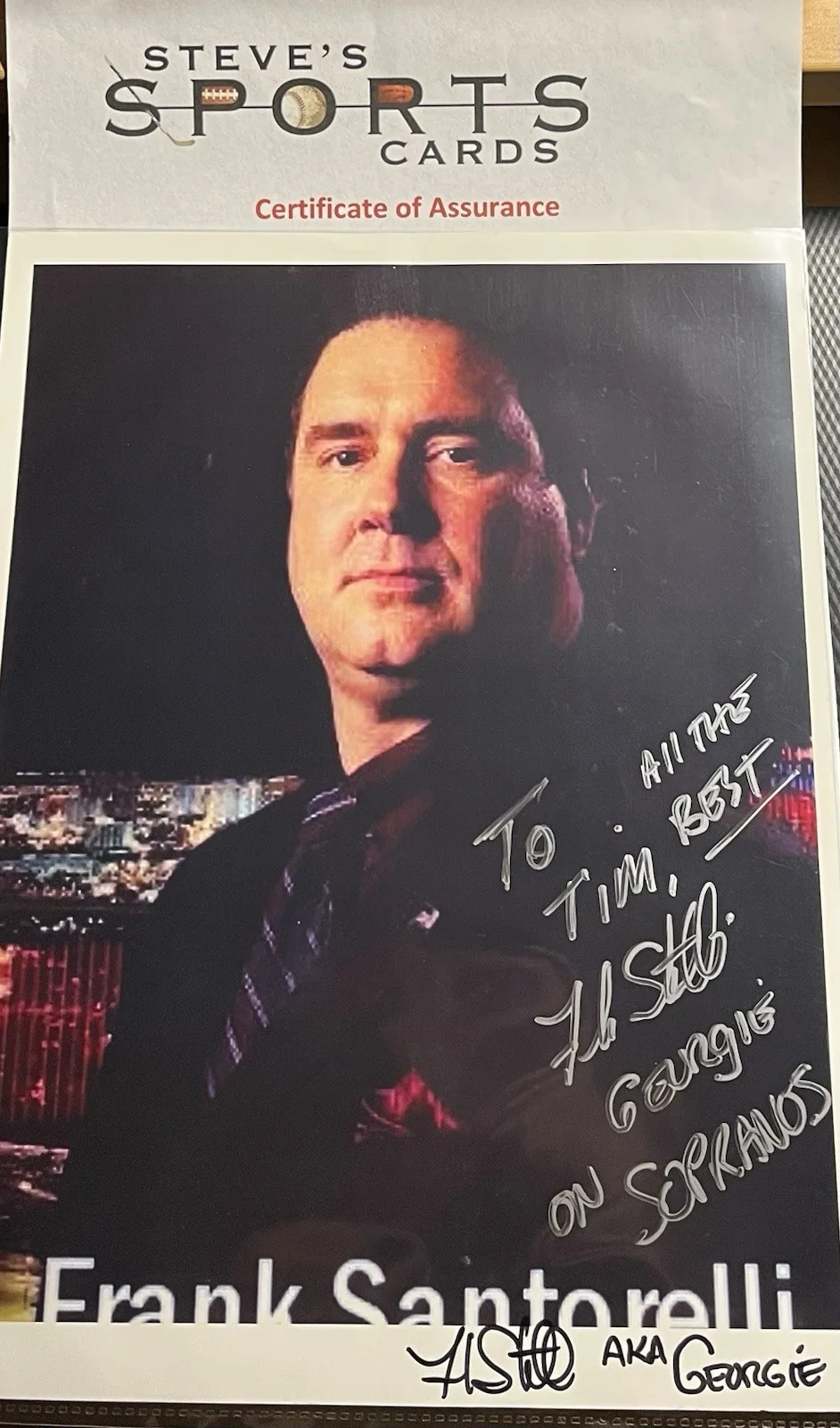 Frank Santorelli — Sopranos Georgie aka Frank Santorelli Signed 8.5x11 Photograph w/ Top Loader COA