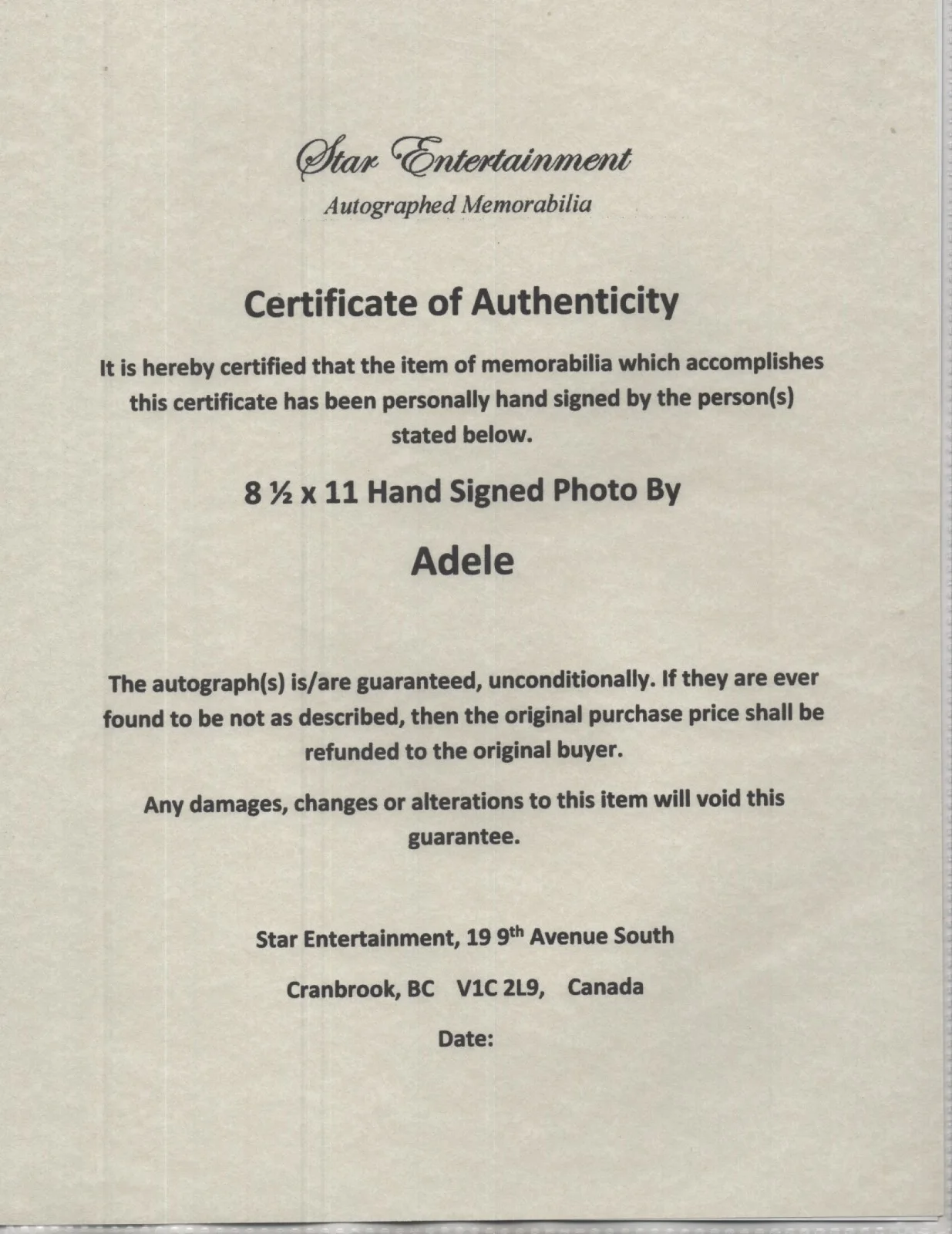 ADELE - STUNNING SINGER - UPCLOSE - AMAZING HAND SIGNED AUTOGRAPHED PHOTO COA, image 2