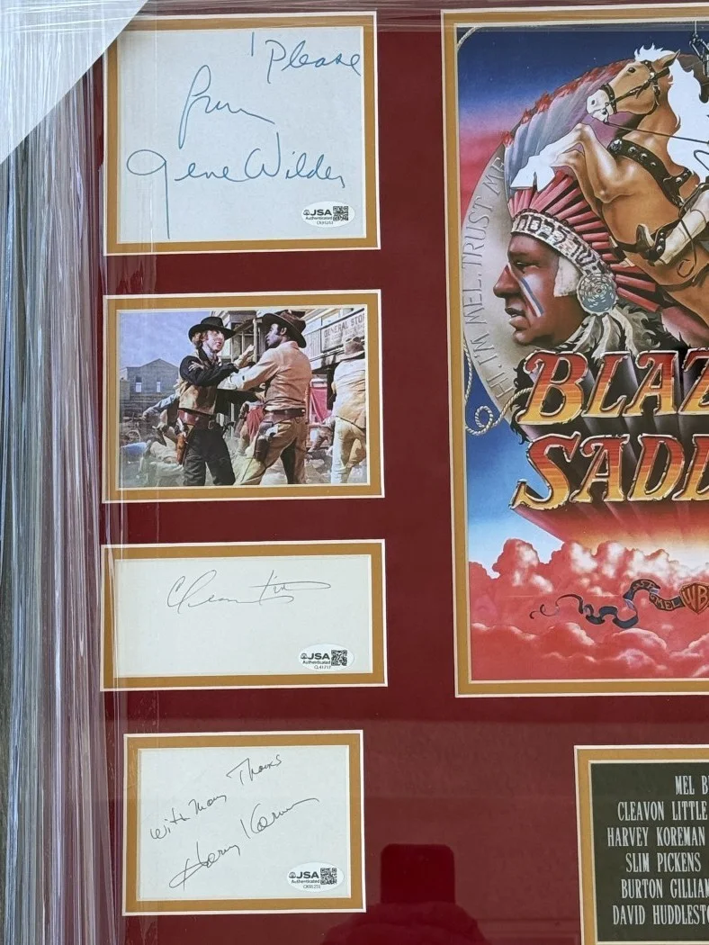 Mel Brooks, Cleavon Little, Gene Wilder, Harvey Koreman — Blazing Saddles Signed Cast Cuts & Photo Mel Brooks Gene Wilder +9 Framed JSA, изображение 2