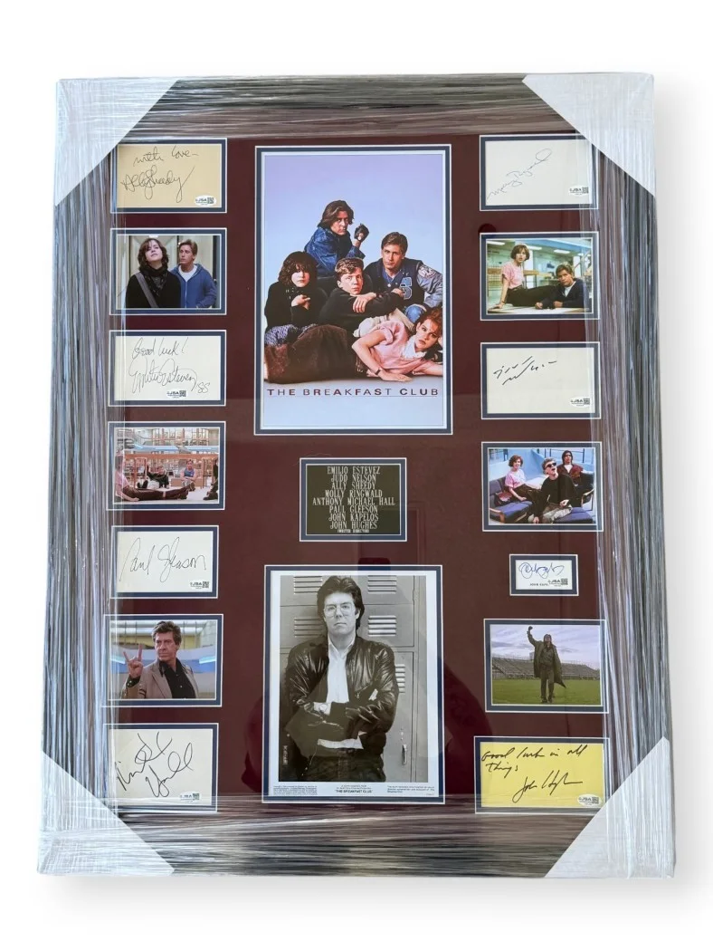 Emilio Estevez, Judd Nelson, Ally Sheedy, Molly Ringwald, Anthony Mic — The Breakfast Club Signed Cuts & Photo Emilio Estevez John Hughes +6 Framed JSA