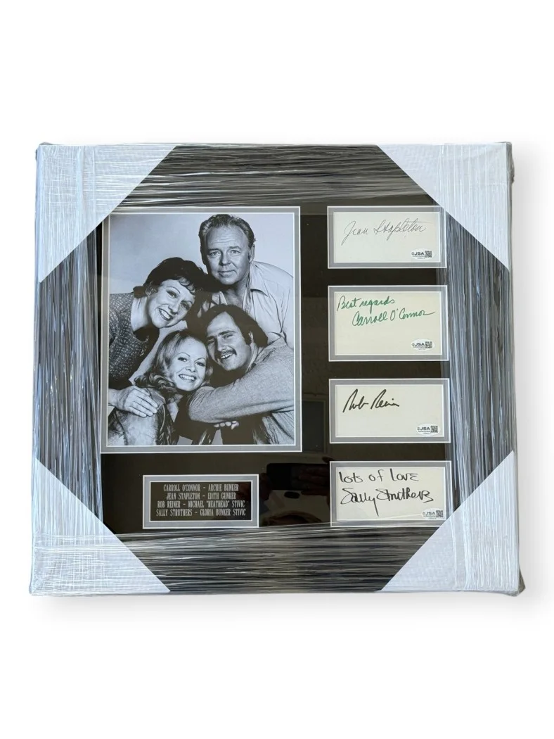 Carroll O'Connor, Archie Bunker, Jean Stapleton, Edith Gunker — All In The Family Signed Cast Cuts Carroll O'Connor Rob Reiner +6 Framed JSA