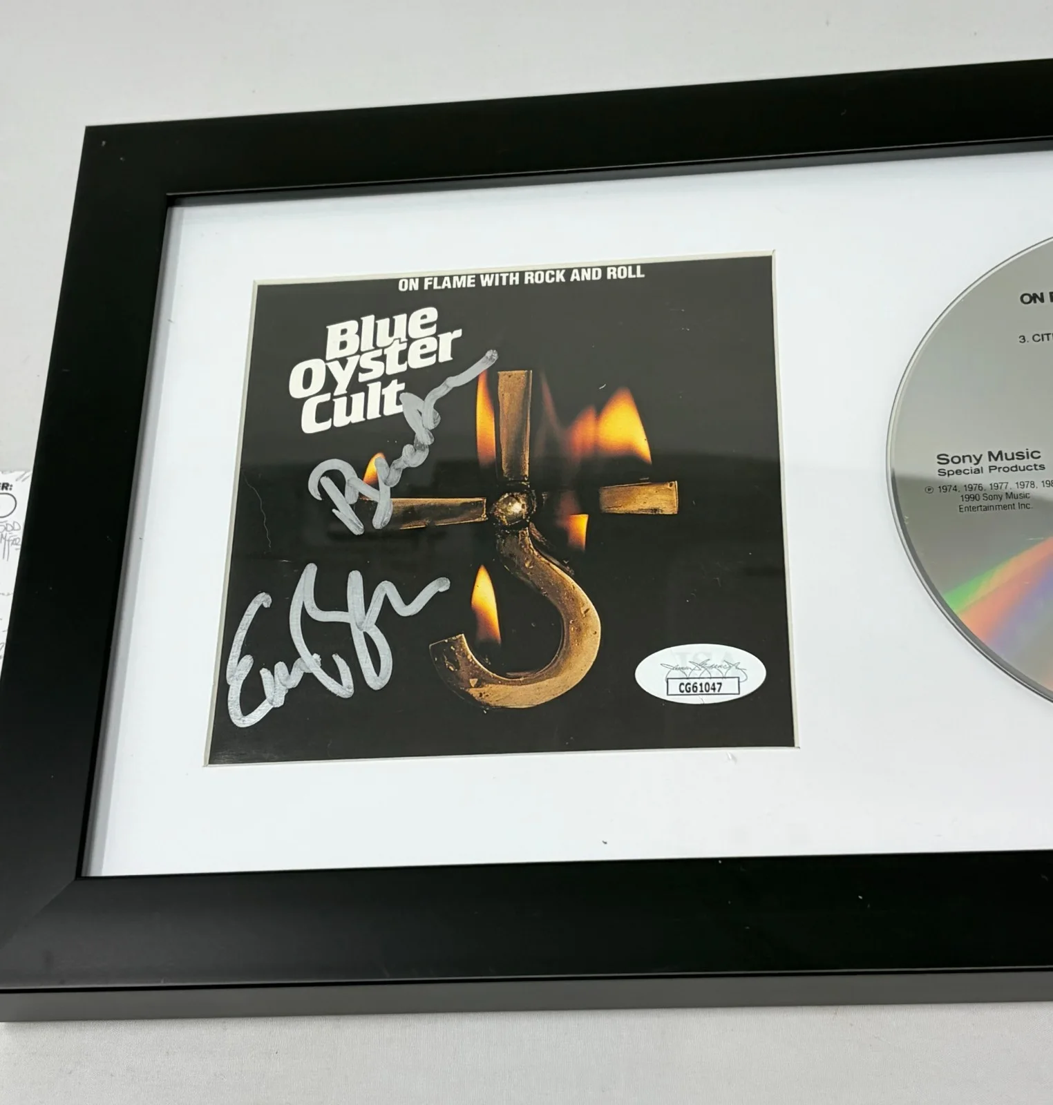 Blue Oyster Cult signed On Flame With Rock and Roll Framed CD Cover JSA COA, image 2