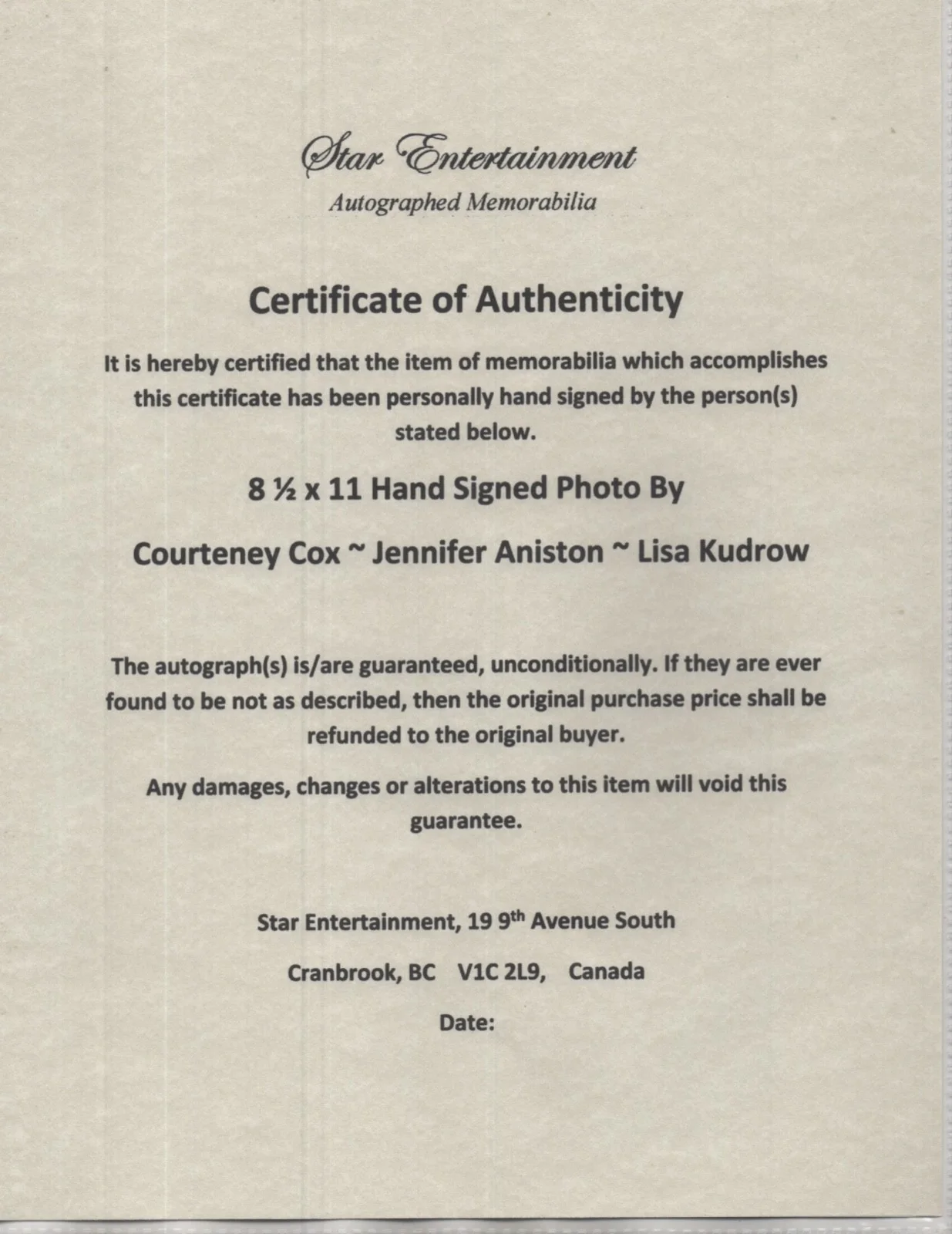 JENNIFER ANISTON, COURTNEY COX, LISA KUDROW — FRIENDS ALL 3 GIRLS ORIGINAL ACTORS, ACTRESS AUTOGRAPH HAND SIGNED W COA!!!, изображение 2