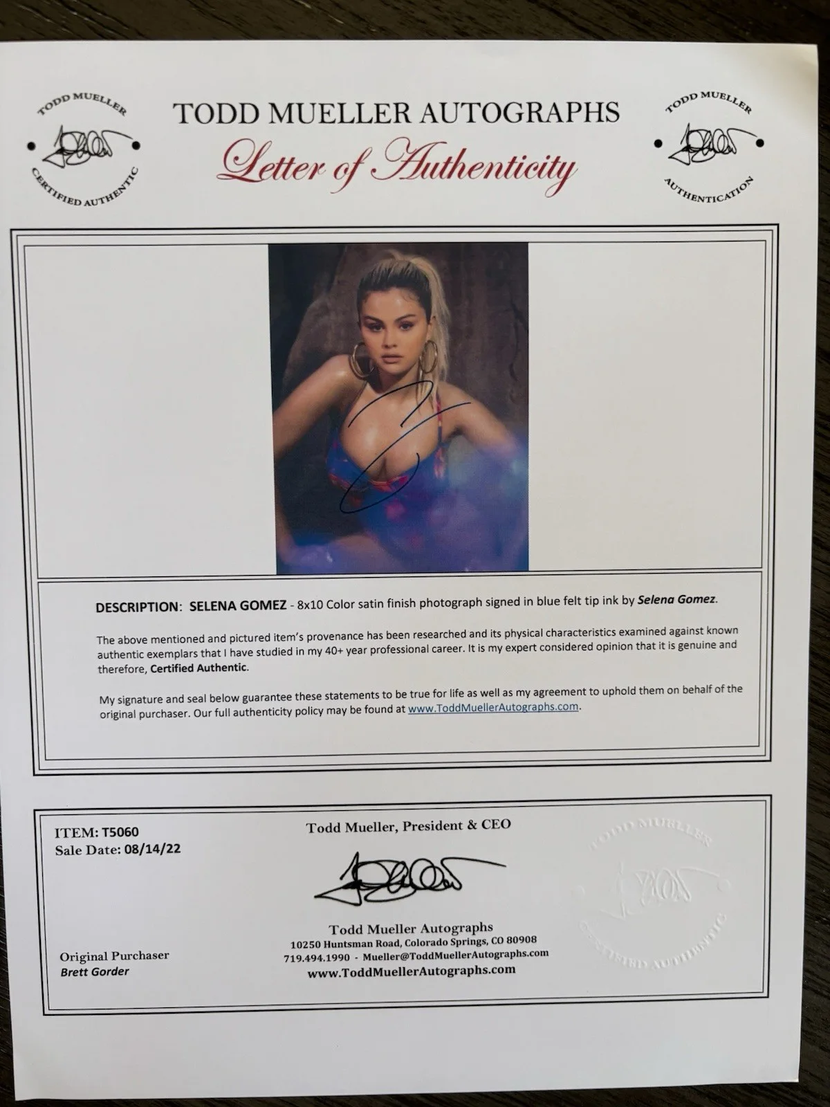 Selena Gomez Signed Autograph Photo 8x10 Authentic Letter Of Authenticity, изображение 2