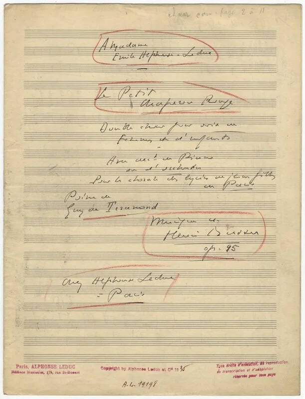 Henri BUSSER / Op 95 Le Petit Chaperon Rouge Double choeur pour voix de Signed, изображение 2