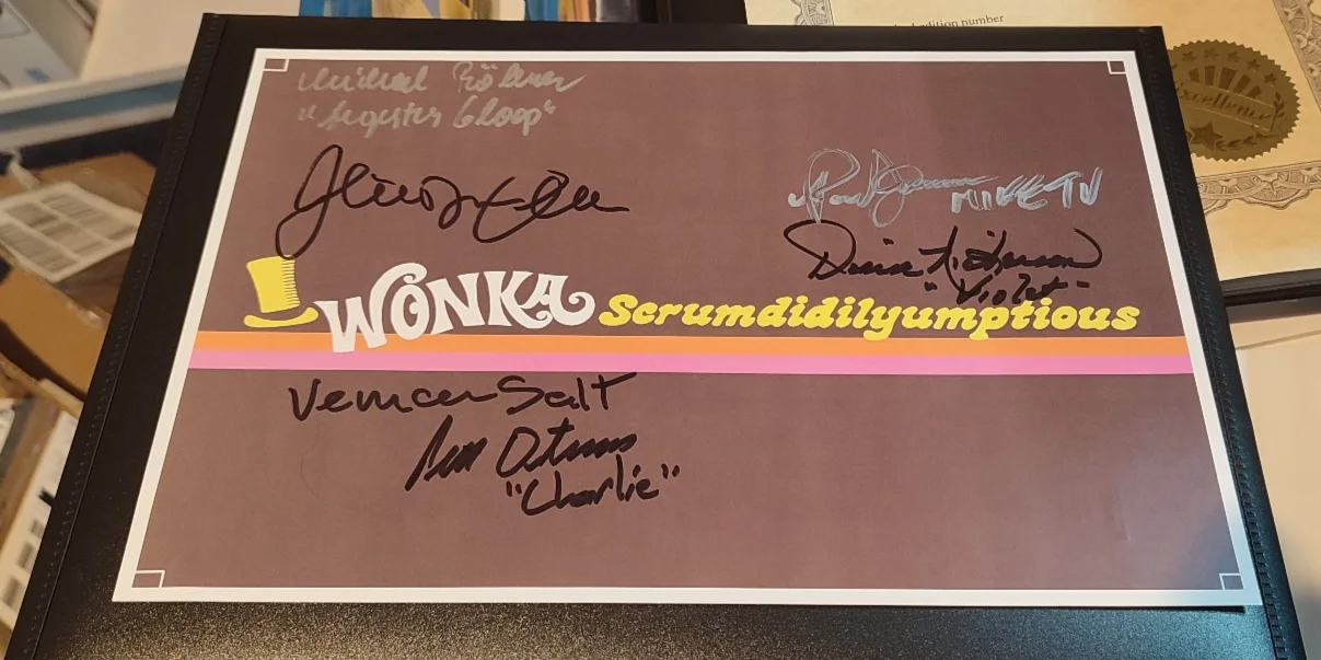 Willy Wonka 1971, Scrumdidilyumptious art work signed by all 5 kids !!!, image 3