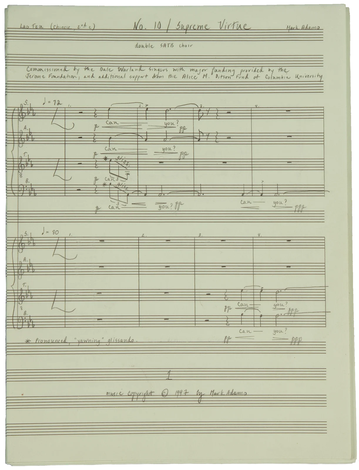 Mark b 1962 ADAMO / No 10 Supreme Virtue Autograph manuscript full score Signed, изображение 2