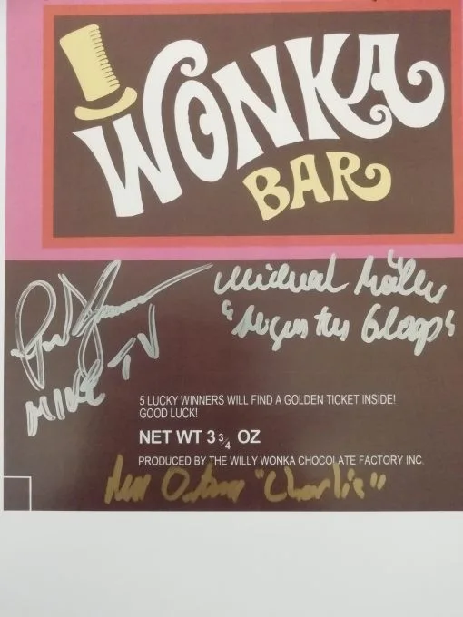 Willy Wonka And The Chocolate Factory Wonka Bar Art Work, Signed By All 5 kids !, изображение 3