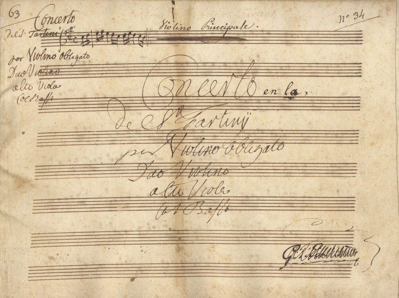 Giuseppe TARTINI / Concerto en la de Sr Tartinÿ per Violino obligato Due 1770, изображение 2