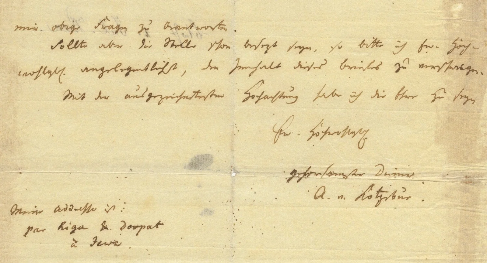 August von KOTZEBUE / Autograph letter signed v Kotzebue to Hochwohlgebohrerer, изображение 2