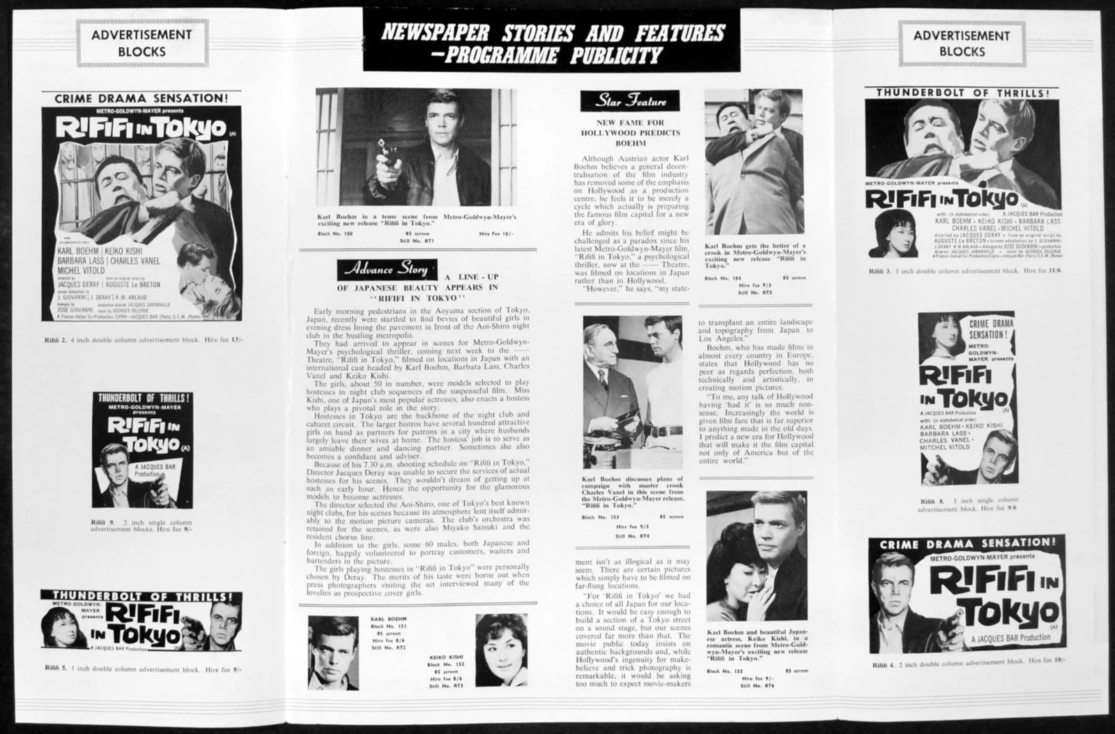 RIFIFI IN TOKYO 1963 Karlheinz Bohm, Keiko Kishi, Charles Vanel UK PRESSBOOK, изображение 2