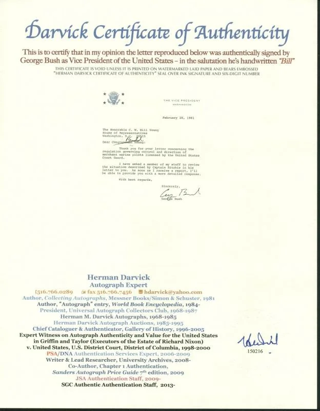 George H.W. Bush — George H.W. Bush Authentic Signed 1981 Letter As Vp W/ Darvick COA & PSA #X03389, изображение 3