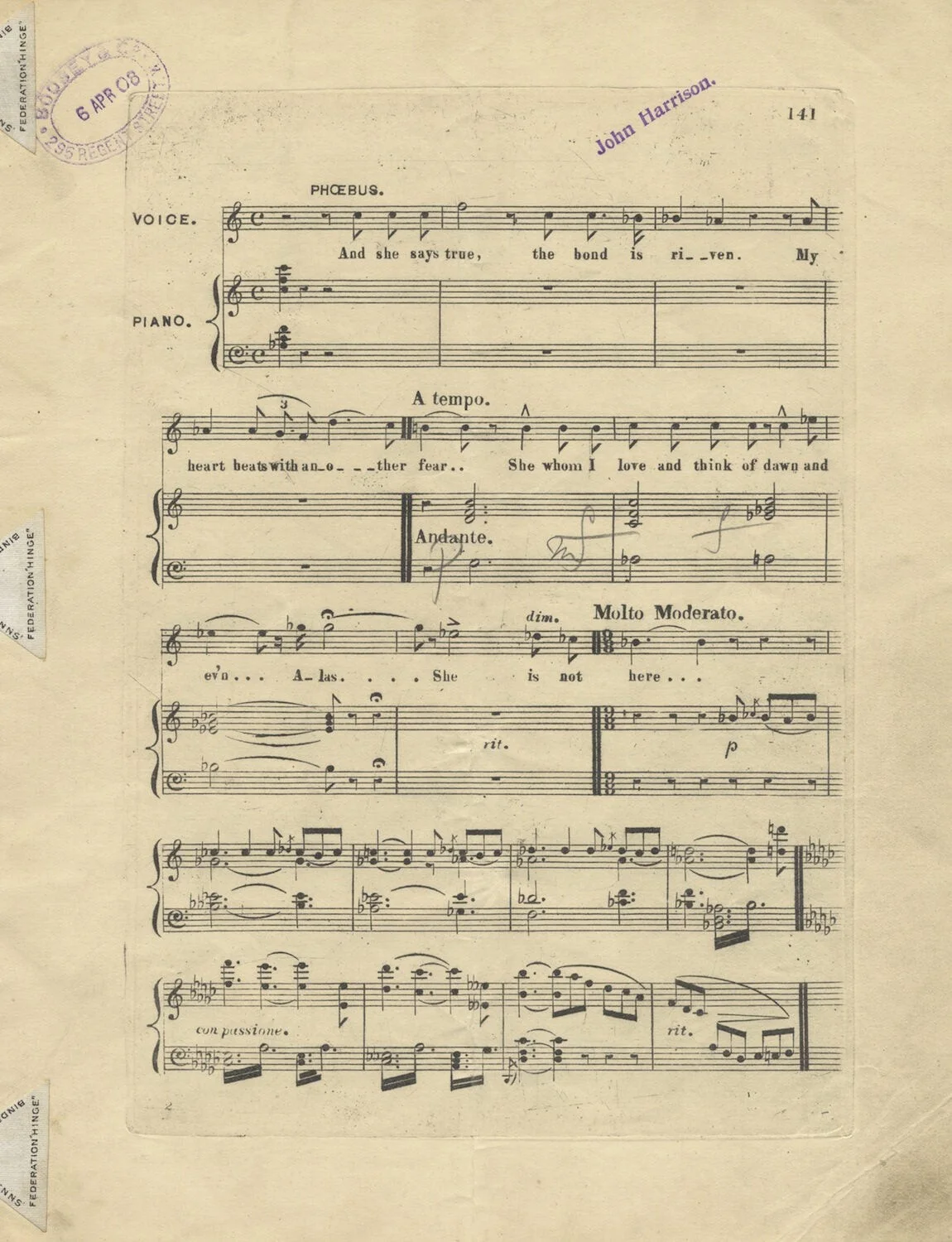 Arthur Goring THOMAS / And she says true.. Song for tenor voice and piano Signed, image 2