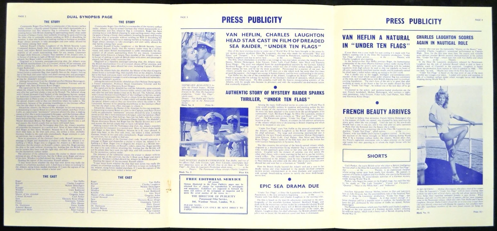UNDER TEN FLAGS 1960 Van Heflin, Charles Laughton, Mylene Demongeot UK PRESSBOOK, изображение 2