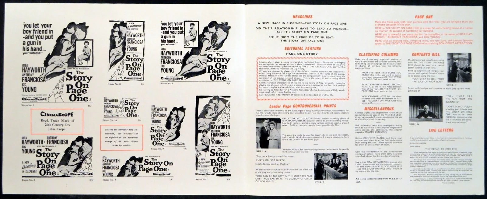 STORY ON PAGE ONE 1960 Rita Hayworth, Anthony Franciosa, Gig Young CAMPAIGN BOOK, изображение 2