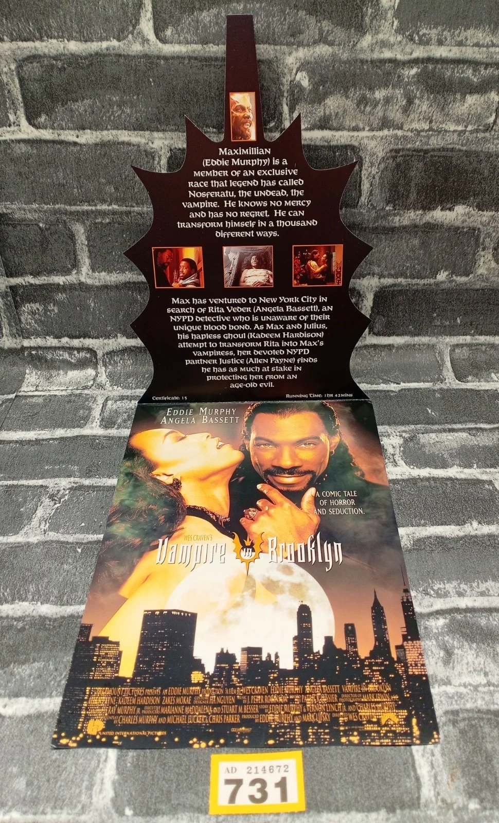 Vampire In Brooklyn Promotional Card Synopsis Cast & Crew Movie Film Poster Y723, изображение 2
