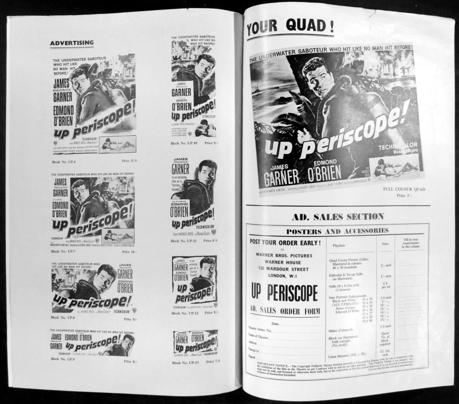 UP PERISCOPE! 1959 James Garner, Edmond O'Brien, Andra Martin UK CAMPAIGN BOOK, image 2