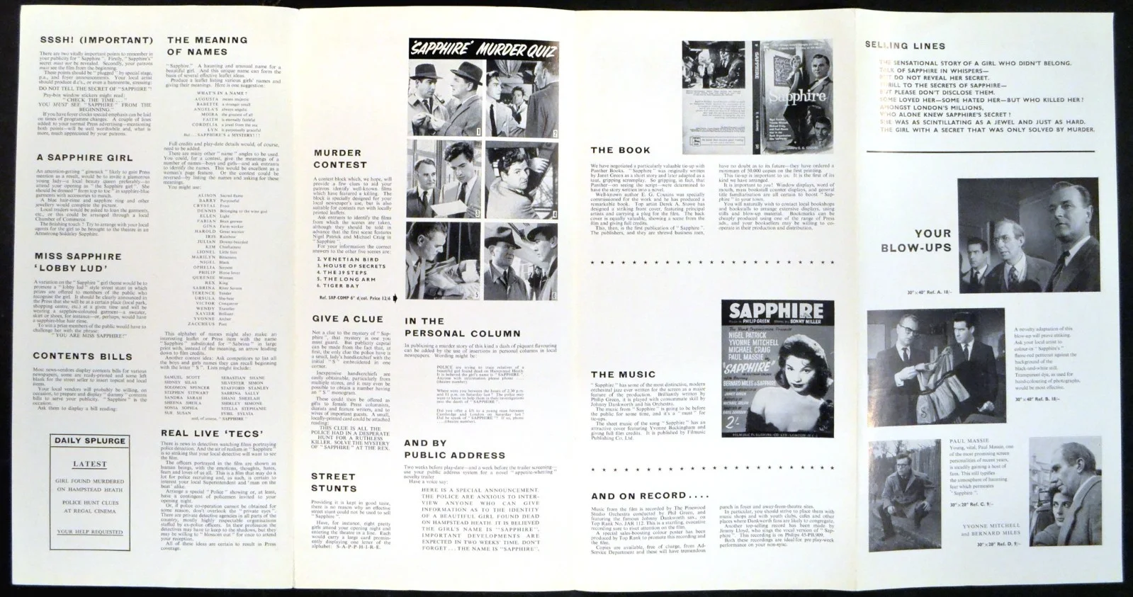 SAPPHIRE 1959 Nigel Patrick, Yvonne Mitchell, Michael Craig UK PRESSBOOK, image 2