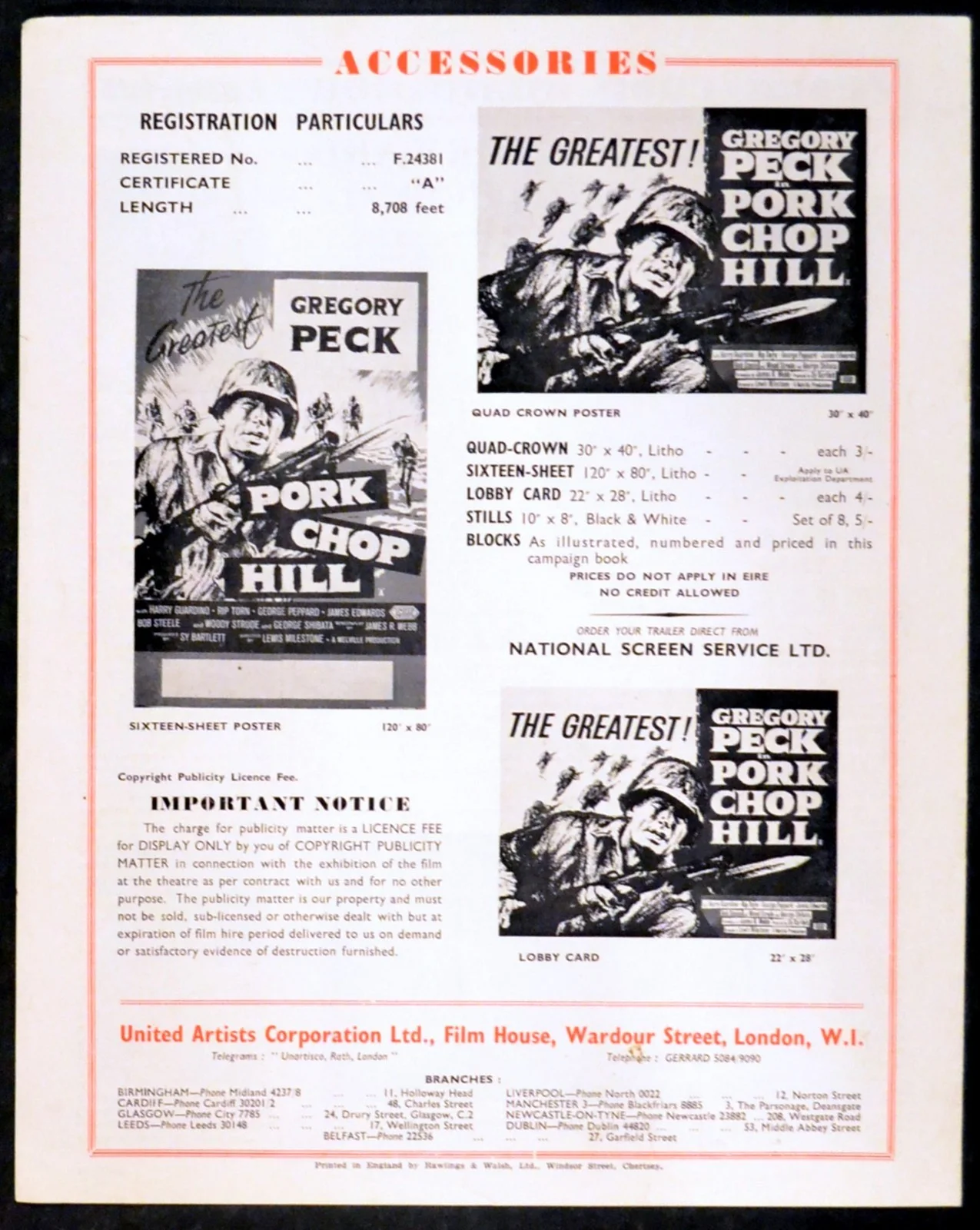 PORK CHOP HILL 1959 Gregory Peck, Harry Guardino, Rip Torn UK CAMPAIGN BOOK, изображение 2
