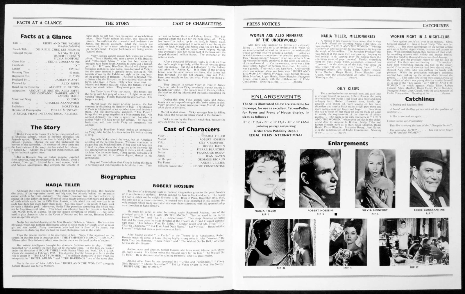RIFIFI AND THE WOMEN 1959 Nadja Tiller, Robert Hossein UK CAMPAIGN BOOK, изображение 2