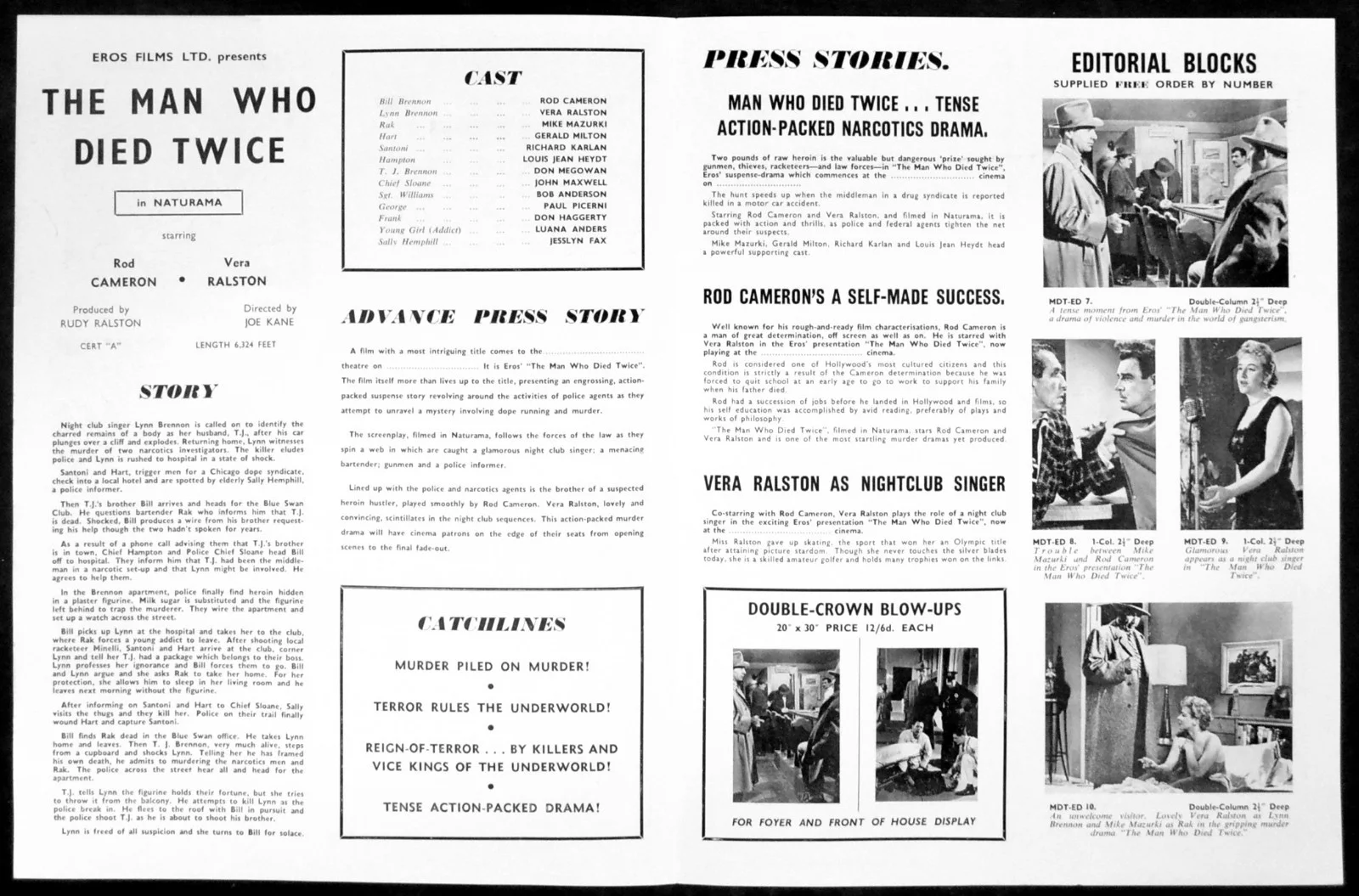 MAN WHO DIED TWICE 1958 Rod Cameron, Vera Ralston, Mike Mazurki UK PRESSBOOK, image 2