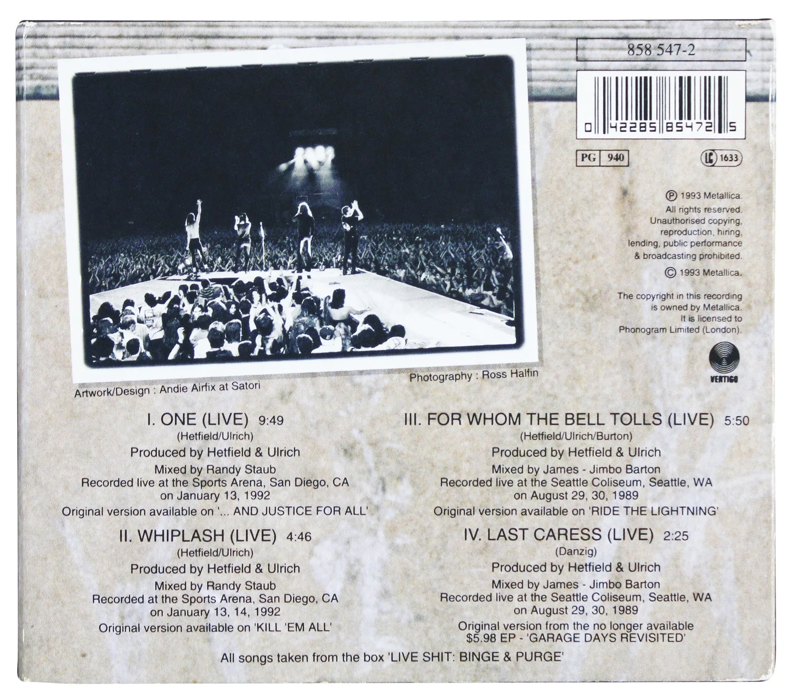 James Hetfield, Lars Ulrich, Kirk Hammett, Jason Newsted — Metallica (4) Hetfield, Ulrich, Hammett & Newsted Signed One CD Box BAS #AE25550, изображение 2