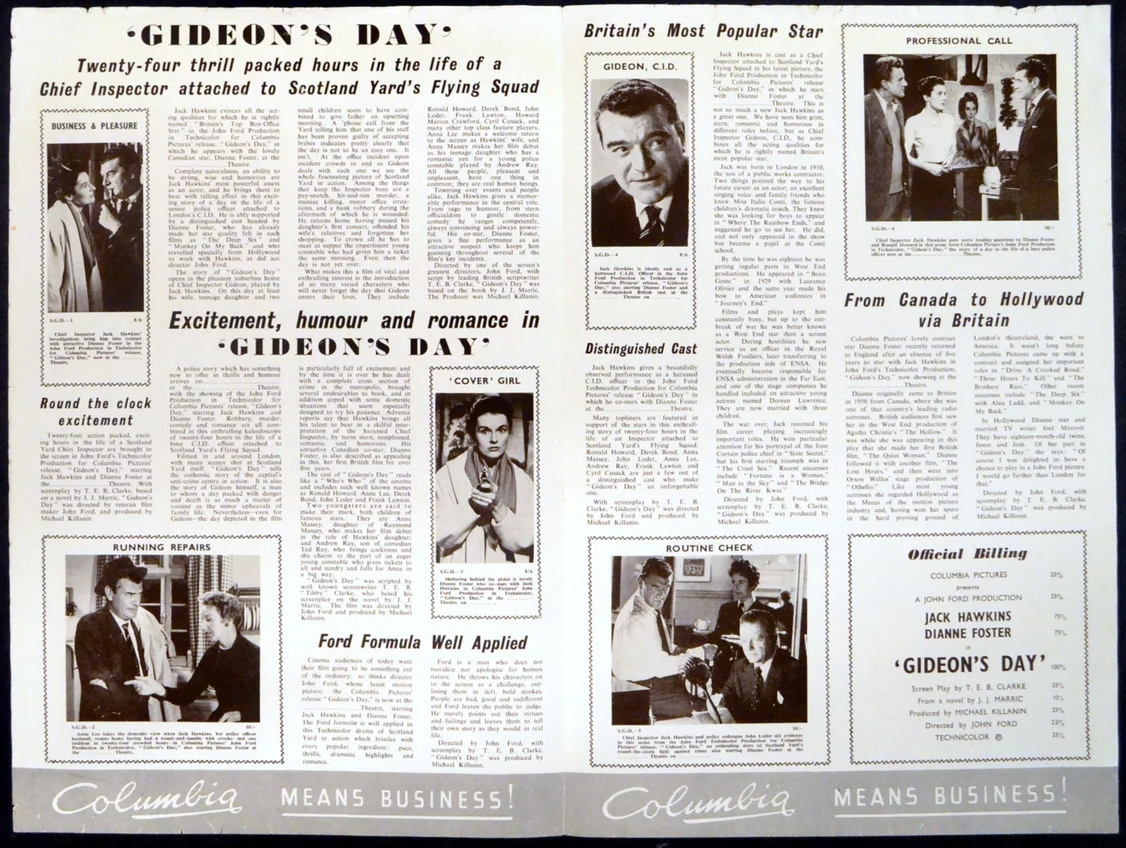 GIDEON’S DAY 1958 Jack Hawkins, Dianne Foster, Cyril Cusack UK CAMPAIGN BOOK, image 2