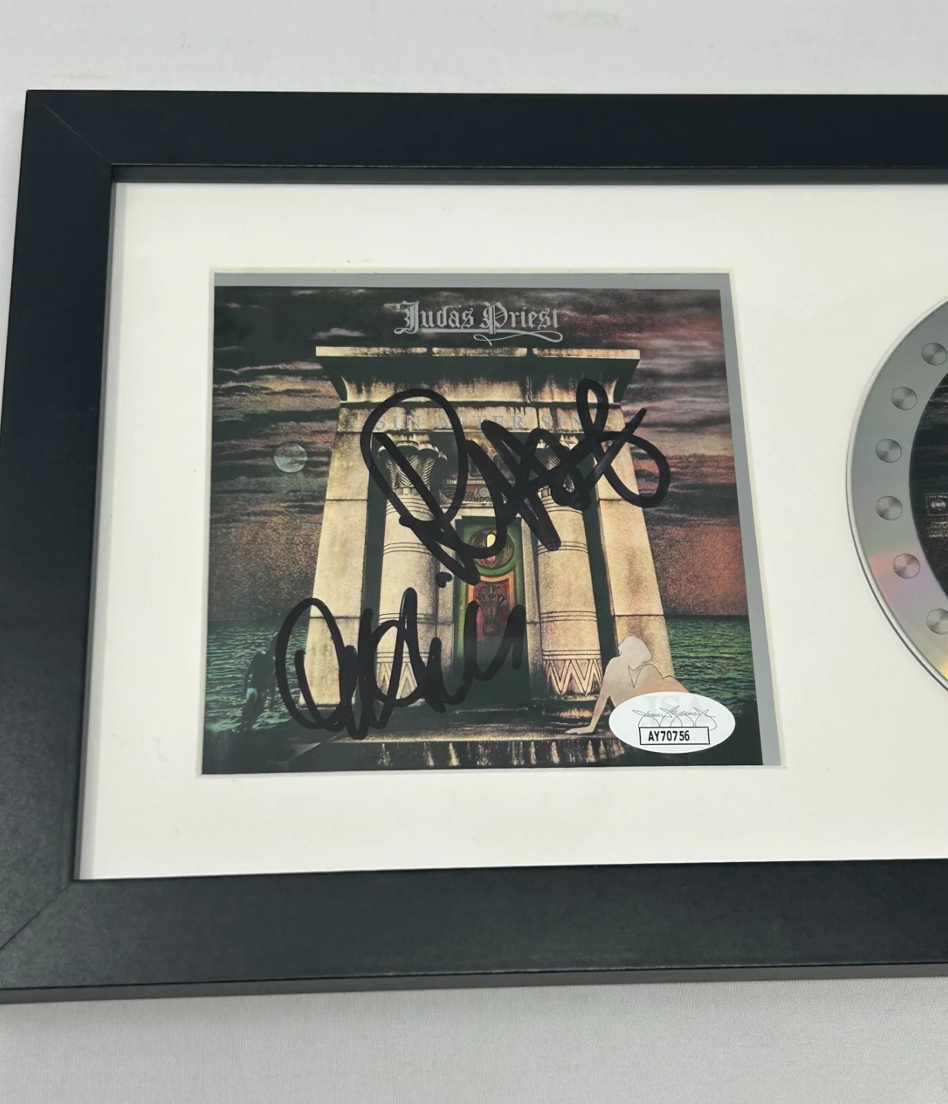 Rob Halford Ian Hill of Judas Priest signed Sin After Framed CD Cover JSA COA, изображение 2