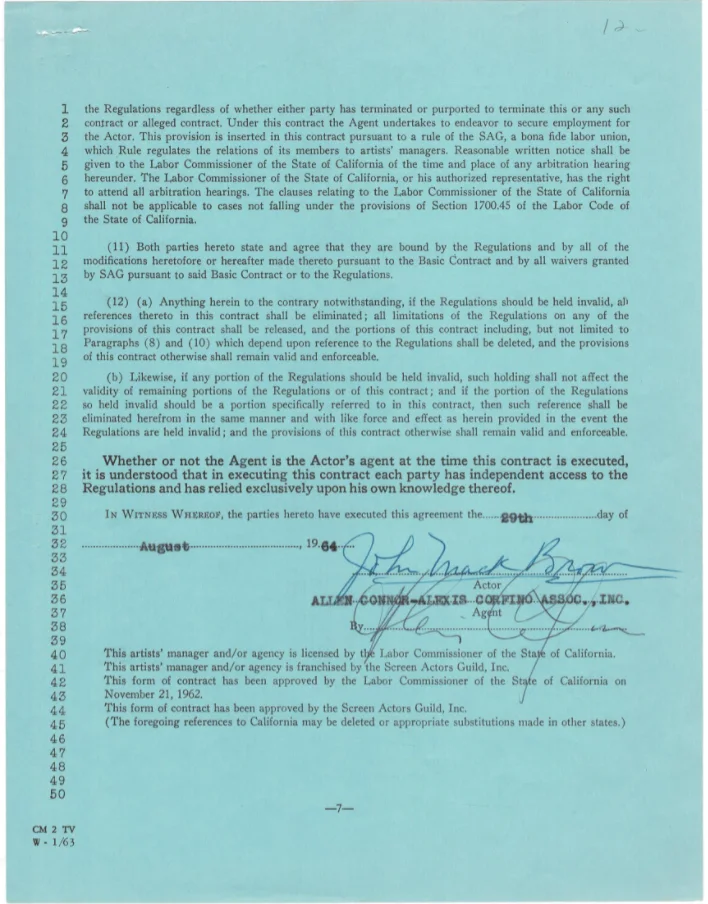 Johnny Mack Brown — Johnny Mack Brown Autographed Signed Football Actor Contract AMCo COA 19214