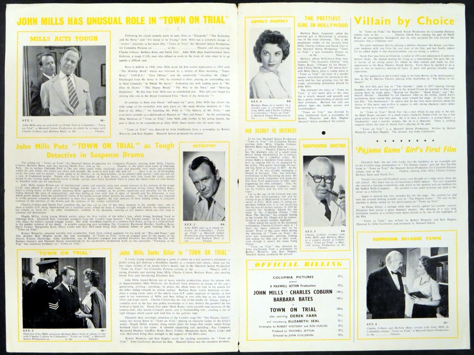 TOWN ON TRIAL 1957 John Mills, Charles Coburn, Barbara Bates UK CAMPAIGN BOOK, изображение 2