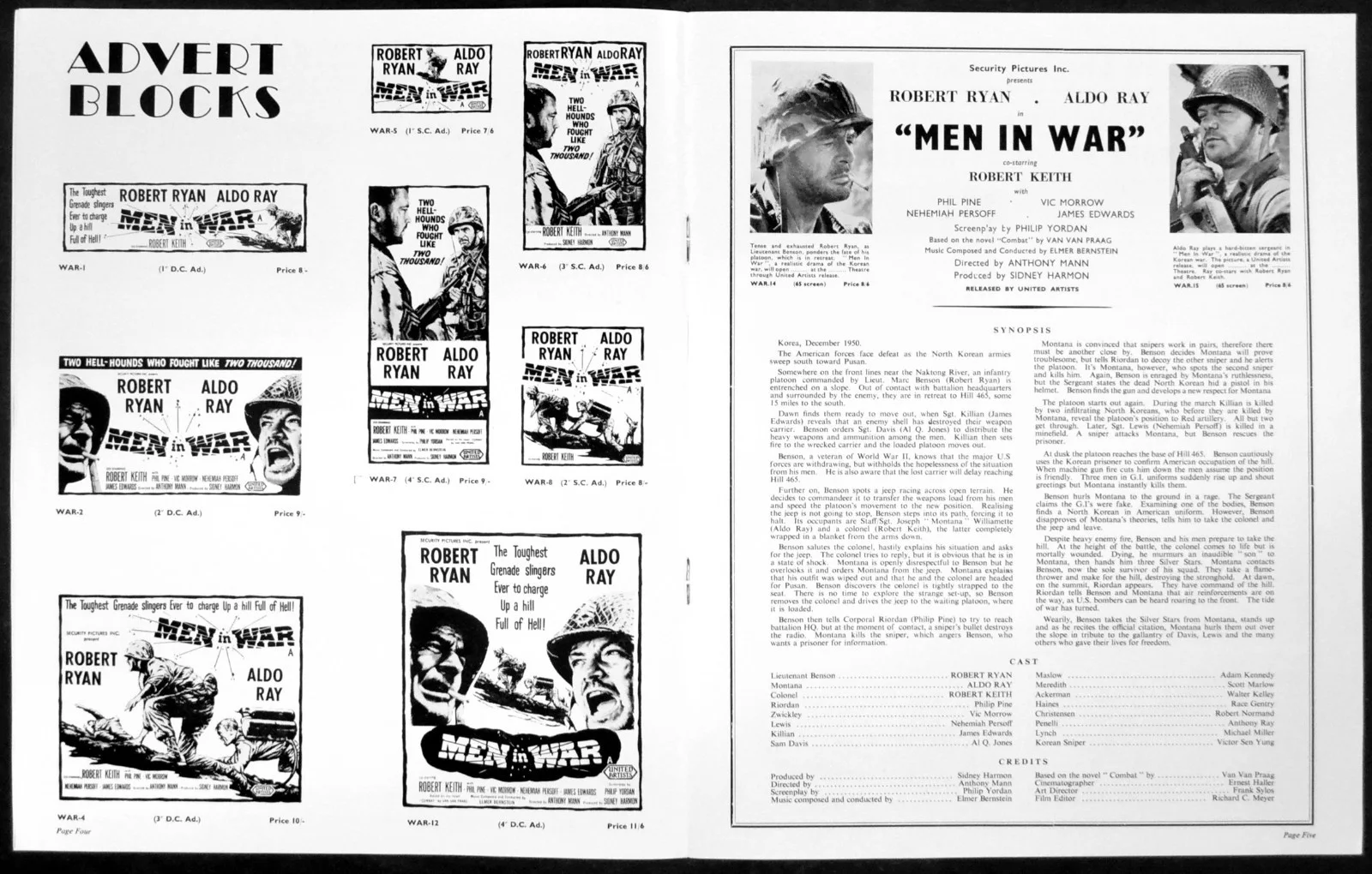 MEN IN WAR 1957 Robert Ryan, Aldo Ray, Robert Keith UK CAMPAIGN BOOK, image 2