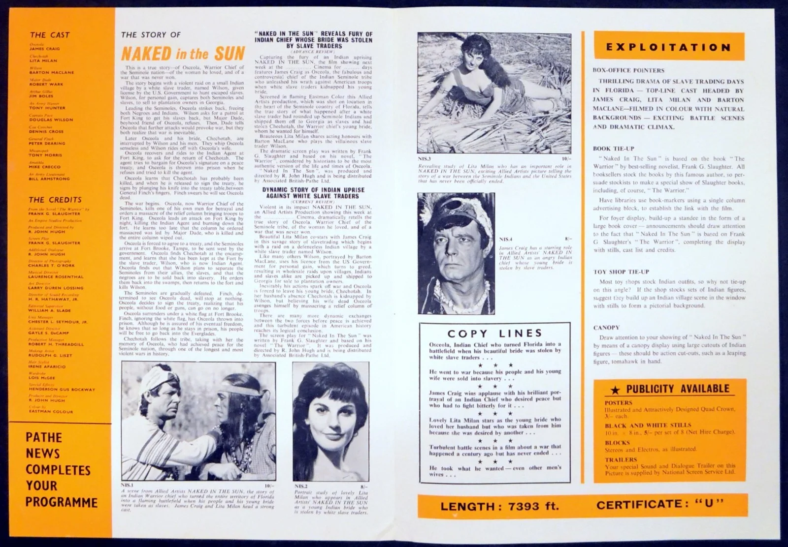 NAKED IN THE SUN 1957 James Craig, Lita Milan, Barton MacLane UK CAMPAIGN BOOK, изображение 2