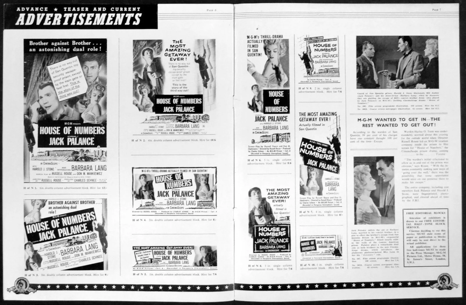 HOUSE OF NUMBERS 1957 Jack Palance, Harold J. Stone, Barbara Lang UK PRESSBOOK, изображение 2