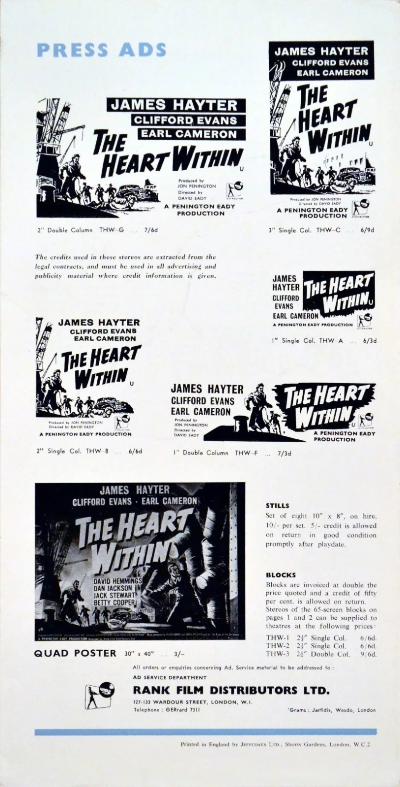 HEART WITHIN 1957 James Hayter, Clifford Evans, David Hemmings UK PRESSBOOK, изображение 2