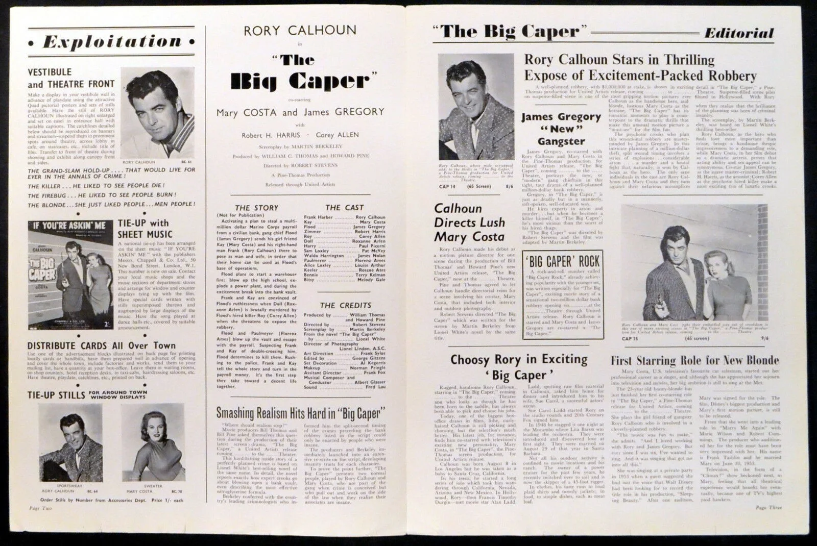BIG CAPER 1957 Rory Calhoun, Mary Costa, James Gregory UK CAMPAIGN BOOK, image 2