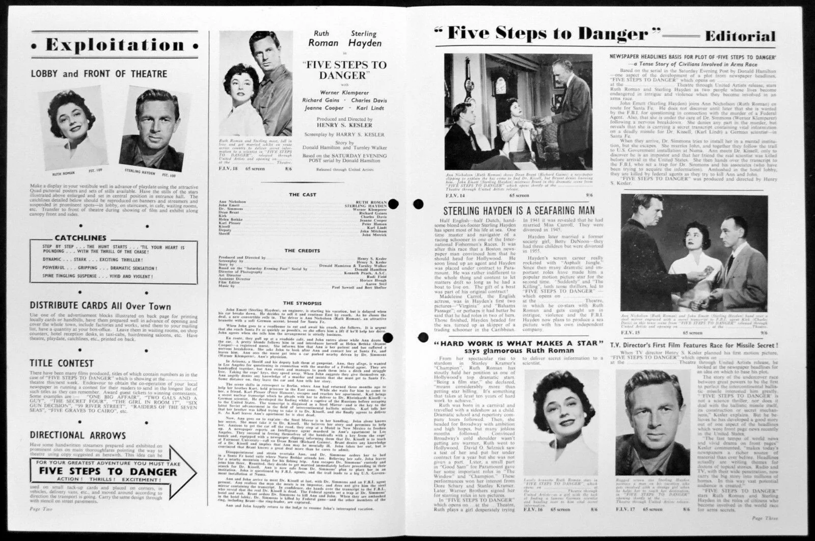 FIVES STEPS TO DANGER 1957 Ruth Roman, Sterling Hayden UK CAMPAIGN BOOK, image 2