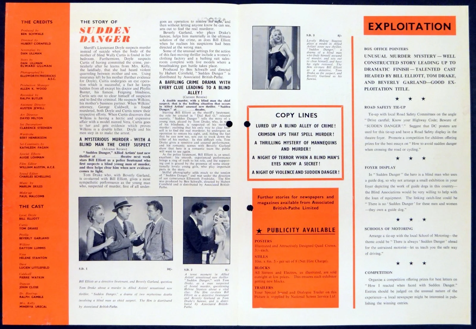 SUDDEN DANGER 1956 Bill Elliott, Tom Drake, Beverly Garland UK CAMPAIGN BOOK, image 2