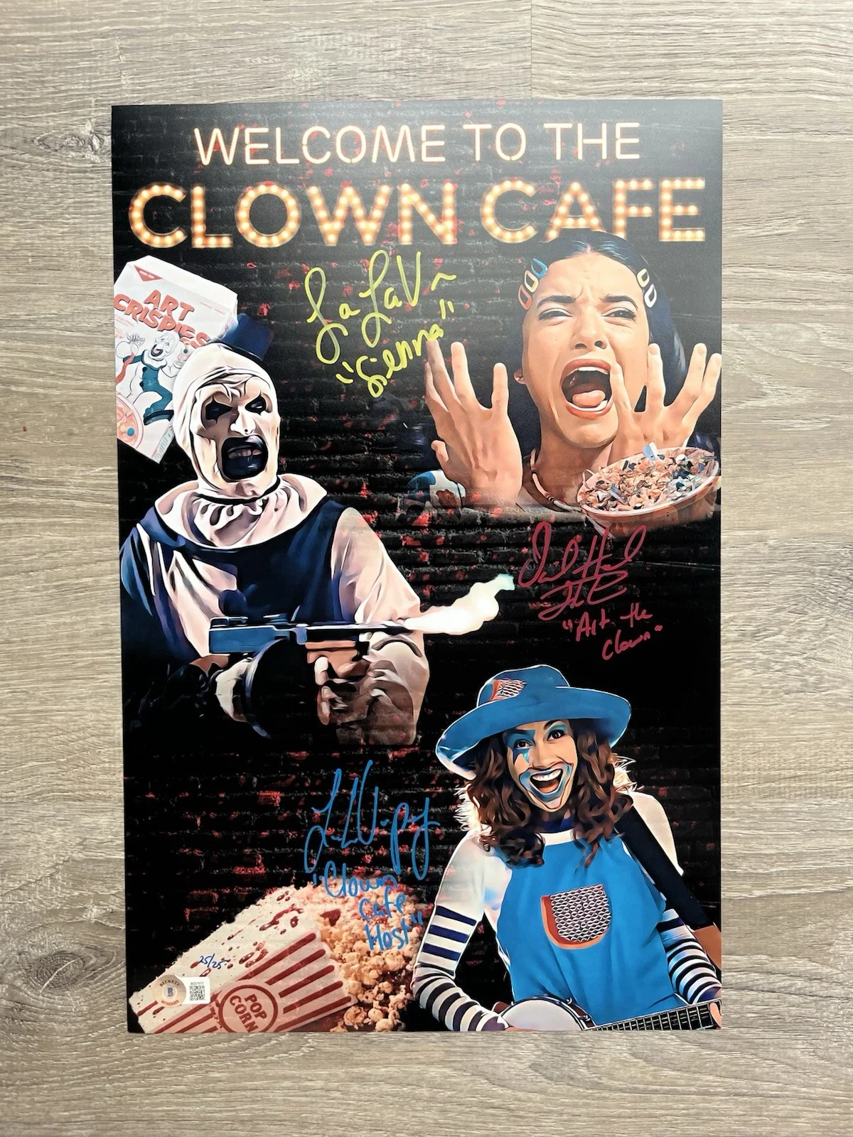 David Howard Thornton Lauren LaVera Leah Voysey Signed Terrifier 11x17 Photo BAS, изображение 2