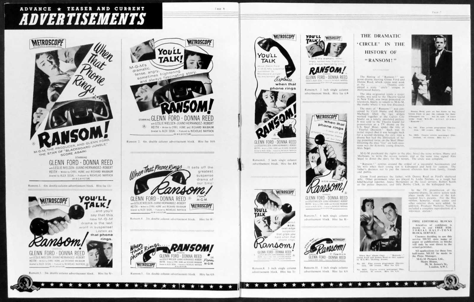RANSOM! 1956 Glenn Ford, Donna Reed, Leslie Nielsen UK CAMPAIGN BOOK, image 2