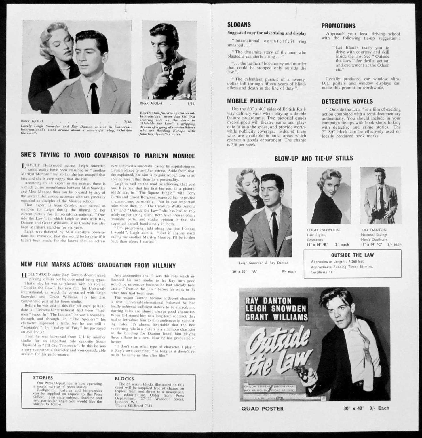 OUTSIDE THE LAW 1956 Ray Danton, Leigh Snowden, Grant Williams CAMPAIGN BOOK, image 2