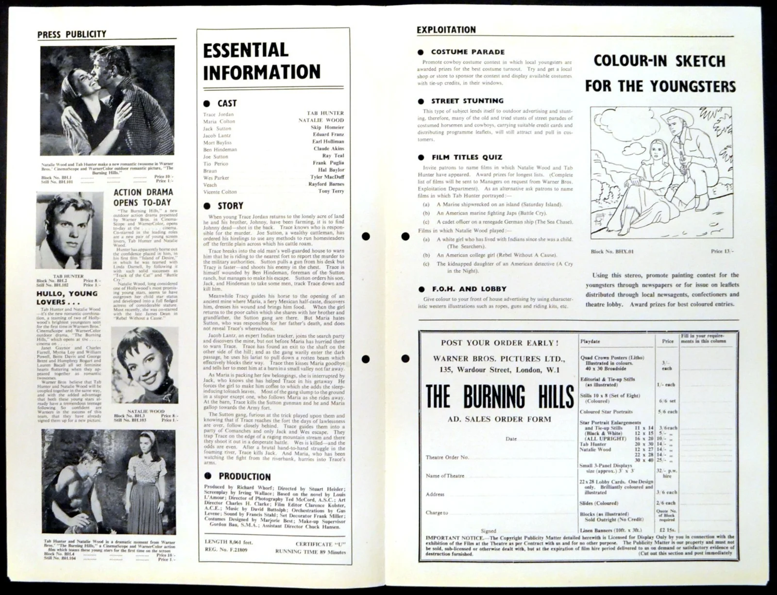 BURNING HILLS 1956 Tab Hunter, Natalie Wood, Skip Homeier UK CAMPAIGN BOOK, изображение 2