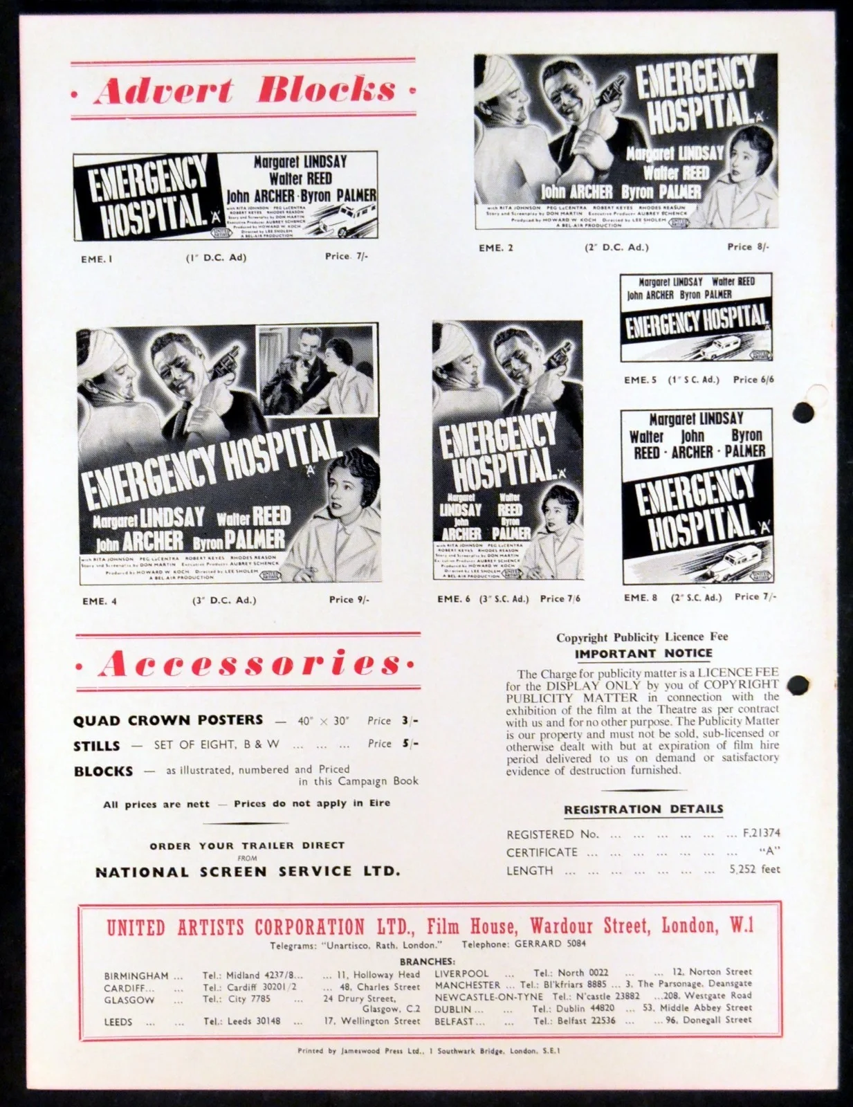 EMERGENCY HOSPITAL 1956 Walter Reed, Margaret Lindsay, John Archer CAMPAIGN BOOK, изображение 2