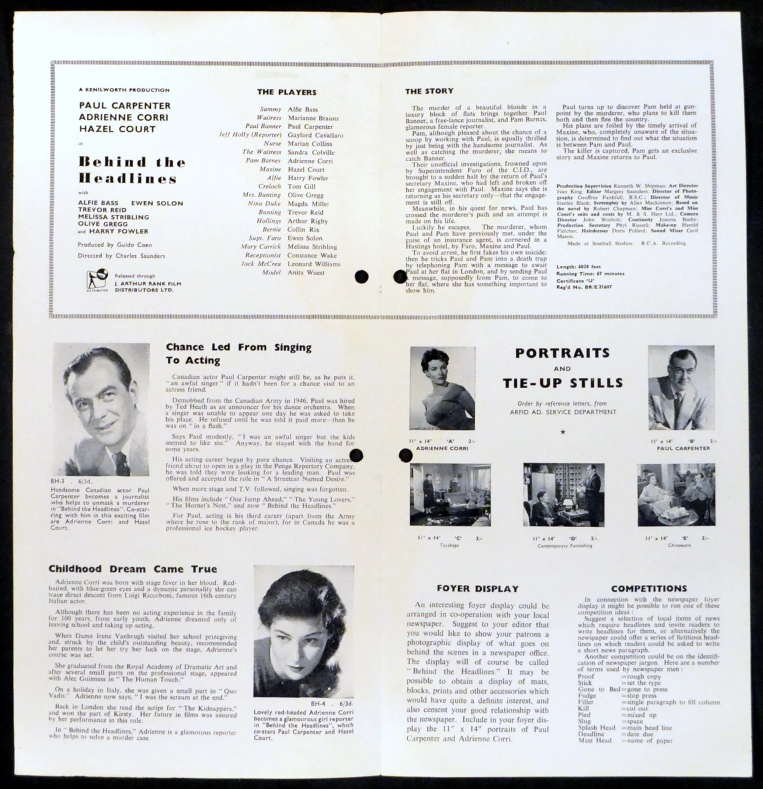 BEHIND THE HEADLINES 1956 Paul Carpenter, Adrienne Corri UK PRESSBOOK, изображение 2