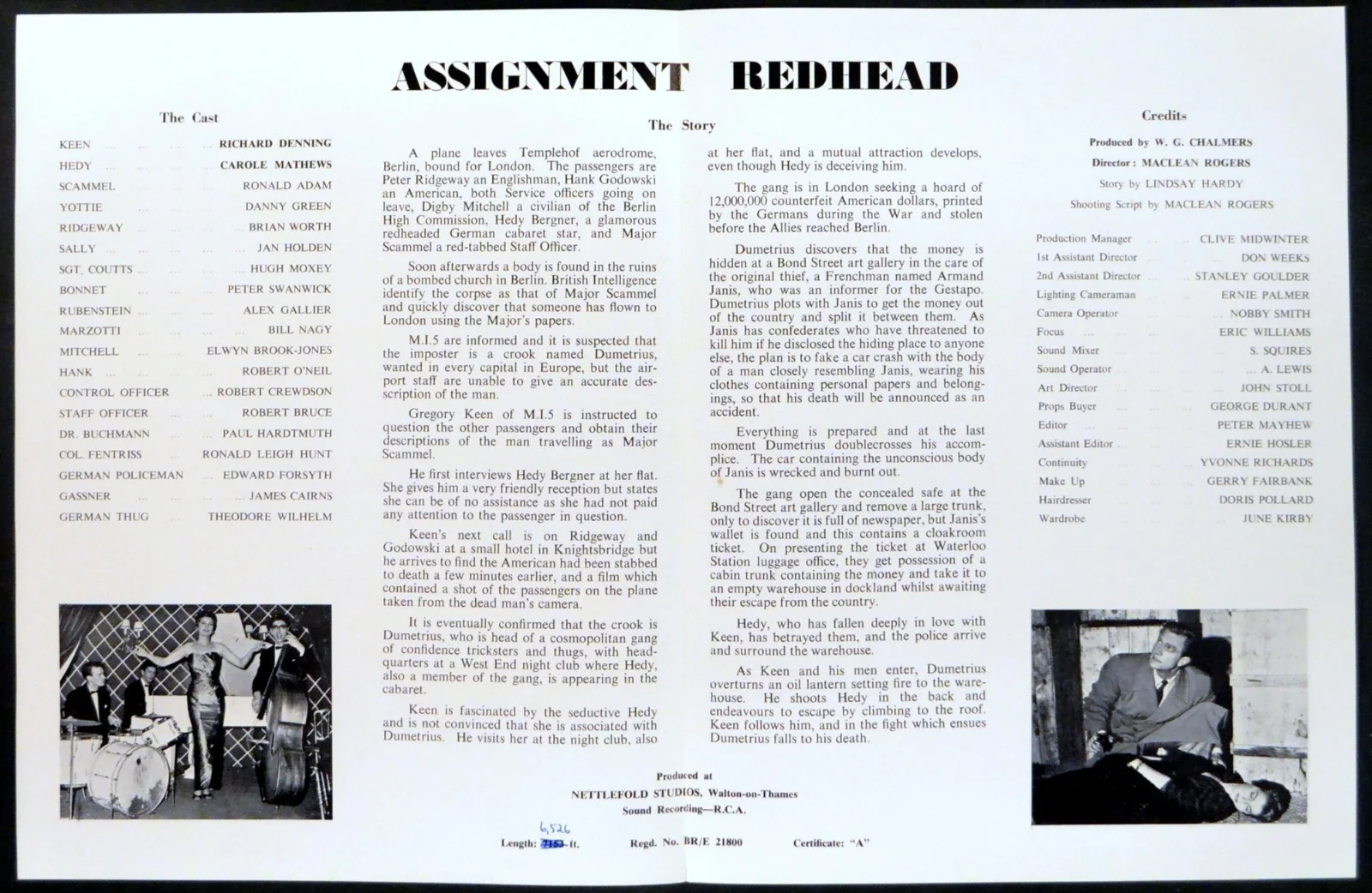 ASSIGNMENT REDHEAD 1956 Richard Denning, Carole Mathews UK PRESSBOOK, image 2