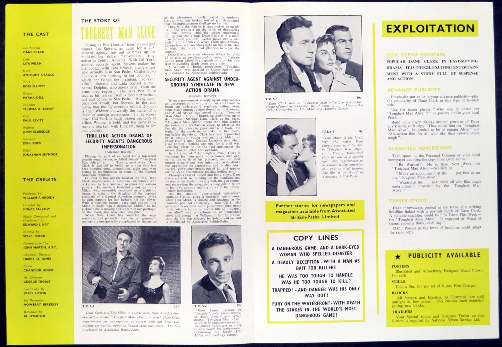 TOUGHEST MAN ALIVE 1955 Dane Clark, Lita Milan, Anthony Caruso UK CAMPAIGN BOOK, изображение 2