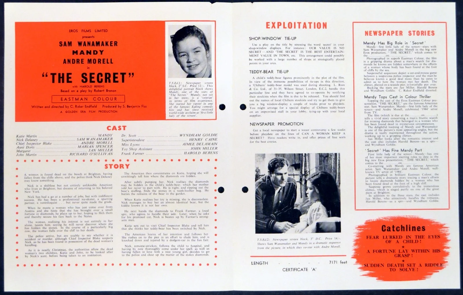 SECRET 1955 Sam Wanamaker, Mandy Miller, André Morell UK CAMPAIGN BOOK, image 2